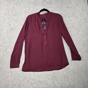 Audrey & Celine Womens Burgundy Long Sleeve Blouse Size M Polyester Relaxed Fit